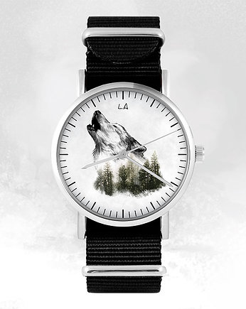 Zegarek - Wilk - czarny, nylonowy, unisex, OSOBY - Prezent dla męża
