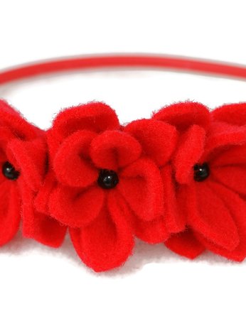 Opaska dla dziewczynki z czerwonymi kwiatuszkami, Made by Joan