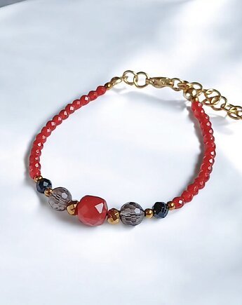 Jesienna bransoletka z karneolem, kwarcem dymnym, turmalinem, kaktusia