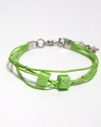 Bransoletka - Kostki do gry - sznureczki, zielona, yenoo