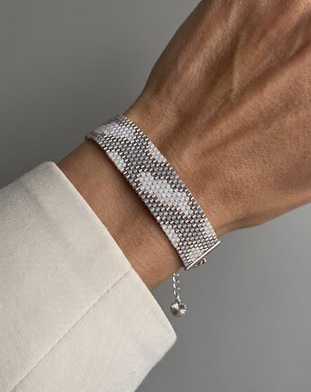 Szaro srebrna bransoletka z koralików Miyuki - snake pattern, Mosuki