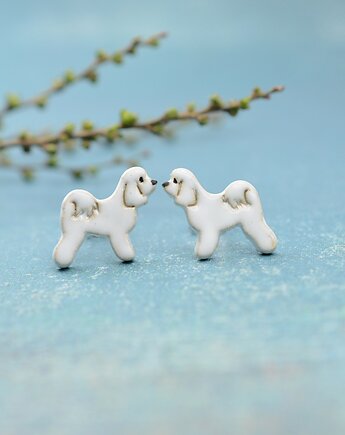 Maltańczyk mini pieski - ceramiczne sylwetki kolczyki, Dorca