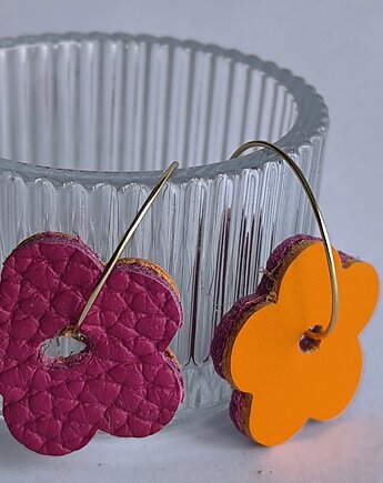 Kolczyki kwiatki malinowo - pomarańczowe, Juna art