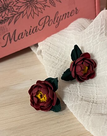 Kolczyki Sztyfty Czerwony Piwonia , MariaPolymer