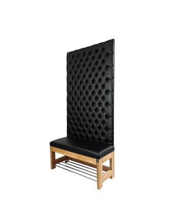 Ławka z Panelem Ściennym Pikowanym Siedzisko Gładkie Czarna Ekoskóra LPPK-19, EMRA WOOD DESIGN