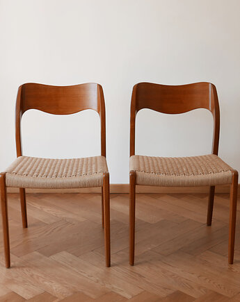 Komplet 2 krzeseł Moller 71 Teak, Duńskie, Plecione, Po renowacji, Szczypta