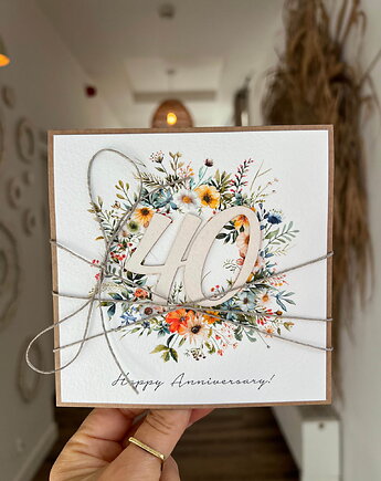 Ręcznie robiona kartka życzenia z okazji 40. rocznicy ślubu, sorte