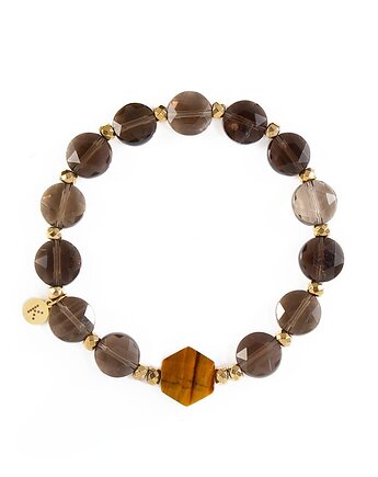 Bransoletka z brązowych Kwarców i kamieniem odwagi - Wersja Pozłacana, Kulka Bransoletki