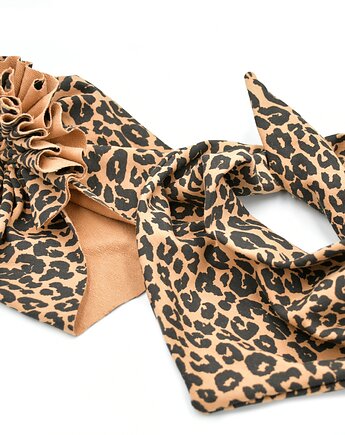 Komplet niemowlęcy czapka turban i chusta panterka braz, FairyBows
