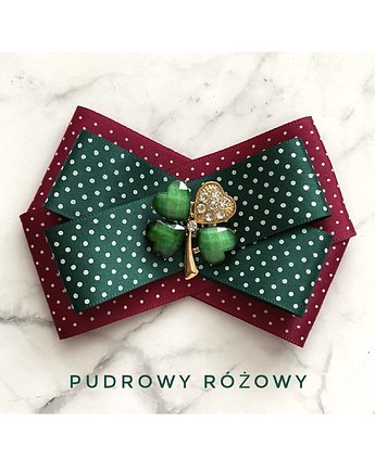 Świąteczna Brosza z czterolistną koniczyną  Na szczęście, Pudrowy Różowy