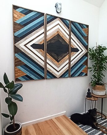 Zestaw 3 drewnianych obrazów AZTEC 50x110 cm x 3, Be ART