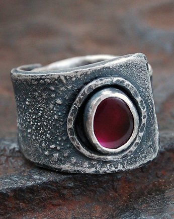 Pierścionek Granat szeroki , mzstudio