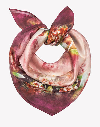 Mała apaszka jedwabna różowa w kwiaty 53 cm x 53 cm, ALLORA BE UNIQUE