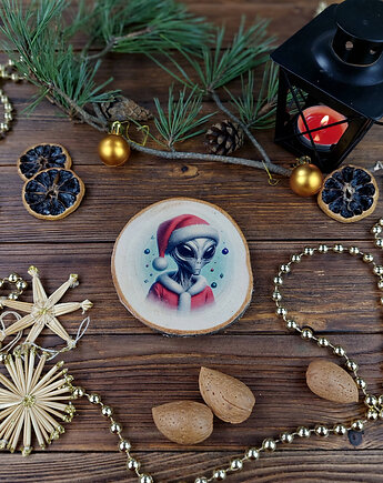 Brzozowa podkładka pod kubek, świąteczna zawieszka - UFO, Manufa