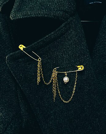 Broszka handmade na agrafce złota biżuteria artystyczna slow fashion, Natalia Puchalska
