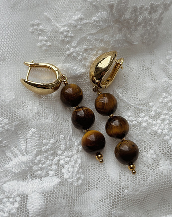 Kolczyki pozłacane Tygrysie Oko, Chmolowska Jewellery