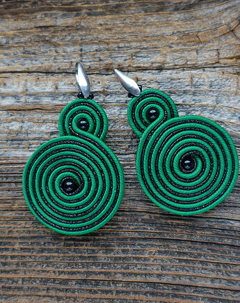 Zielono- czarne spirale kolczyki soutache, Mró Soutache