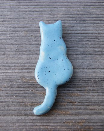 Ceramiczny magnes kot turkusowy w kropki, Gliniana Koniczynka