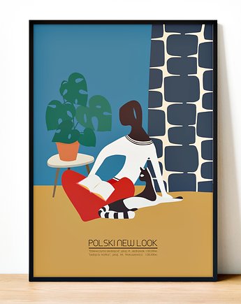 Plakat Fine Art giclee Dziewczyna z kotką. Polski New Look, ma illustories