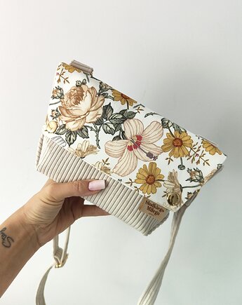 Mini Torebka L E A Sand Vintage Flowers - mała torebka sztruks/velvet, Słodkiego Miłego Szycia