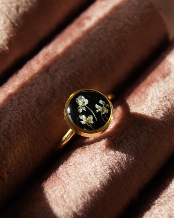 Pierścionek z dziką marchwią stal nierdzewna, Jaskółcze ziele handmade 