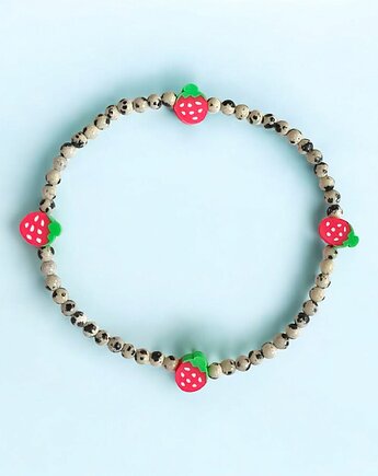 NA NOGĘ : truskawkowa bransoletka : jaspis dalmatyński, kaktusia