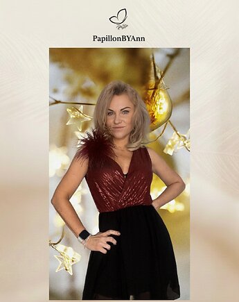 Broszka ze strusich piór Burgundowa, PapillonBYAnn