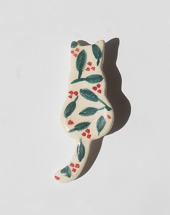 Ceramiczna broszka kot w liście i kropki, m2k studio