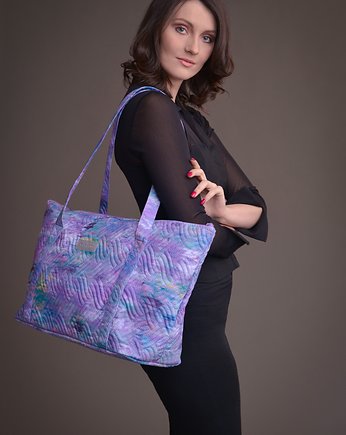 Duża torba pikowana z materiału fioletowa, OKAZJE - Prezent na 60 urodziny