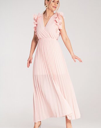 Elegancka sukienka kopertowa maxi z falbaną na wesele - M1189, FIGL