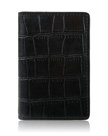 Etui na karty czarne skórzane z tłoczeniem croco eleganckie RFID, Paolo Peruzzi