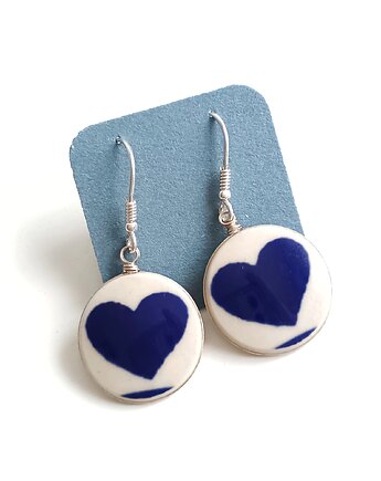 Kolczyki ceramiczne Bolesławiec serduszka, biżuteria z talerzy
