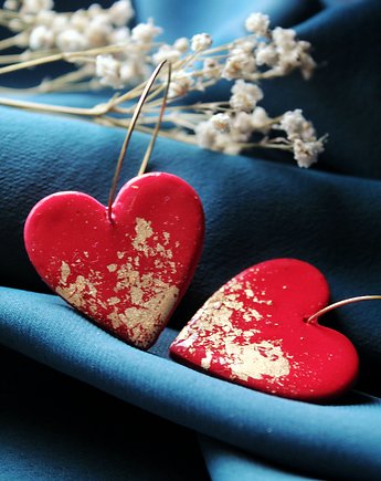 Kolczyki czerwone serca na kole ze złotem, Moonflower Handmade