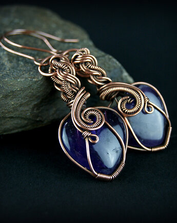 Kolczyki wire wrapping z ametystem, Blue Pearl Art