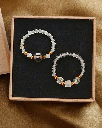 Zestaw pierścionków : DOBROBYT - cytryn, kwarc dymny, kryształ górski, kaktusia