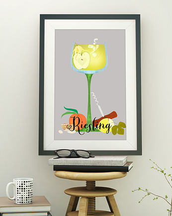 Wino Riesling - plakat art giclee, minimalmill