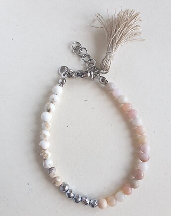 Bransoletka MULTI opal indyjski różowy, howlit, lniany chwost, modesign