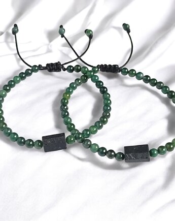 KOMPLET dla PARY : agat mszysty & czarny turmalin : dł.regulowana, kaktusia