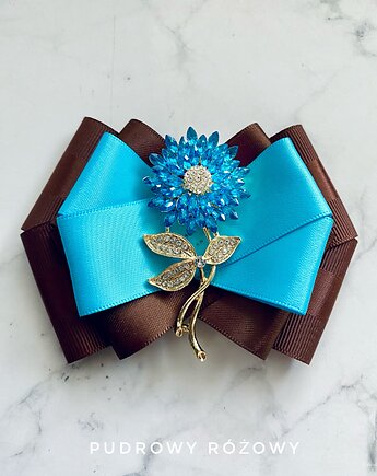 Brosza z błękitnym  Kwiatem z kryształków   Nowość, Pudrowy Różowy