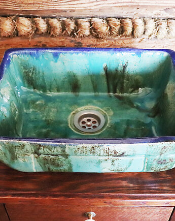Umywalka prostokątkna,  turkusowa, umywalka ceramiczna, hand mad, Ceramika Nastawka