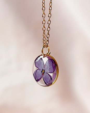 Biżuteria z żywicy naszyjnik lilak pospolity, Jaskółcze ziele handmade 