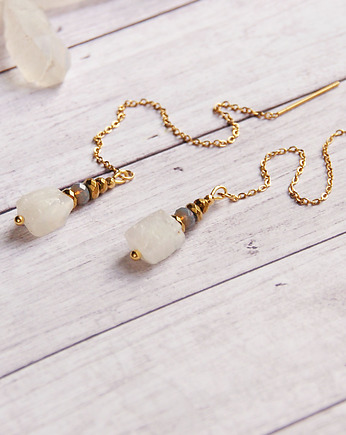 Kamień księżycowy - delikatne kolczyki, kaktusia