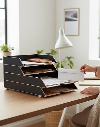 A3 Organizer biurkowy - tacki na dokumenty CZARNY, Clock Wood Studio