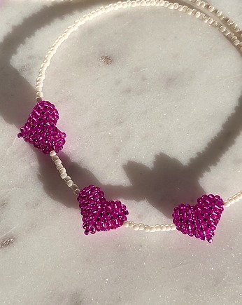 Naszyjnik - tre cuori fucsia, LIMONI E FIORI