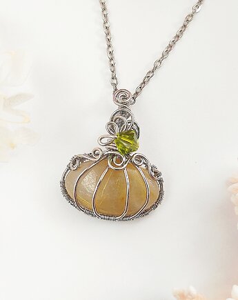 Naszyjnik Dynia Kwarc Rutylowy stal chirurgiczna wisiorek handmade wirewrapping, byNostawen