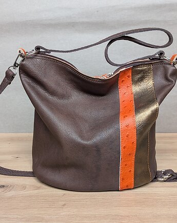 Bucket bag brązowa z pomarańczem, Łagoda