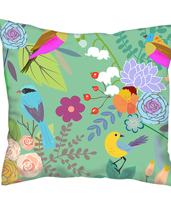 Poduszka full print, kwiaty i ptaki, Love Life and Forest