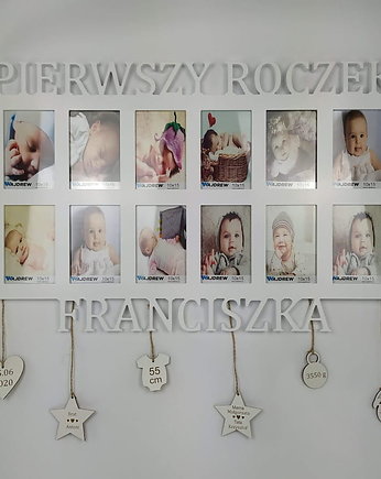 Ramka na zdjęcia Pierwszy roczek imię 12 zdjęć 10x15 metryczka, Wajdrew