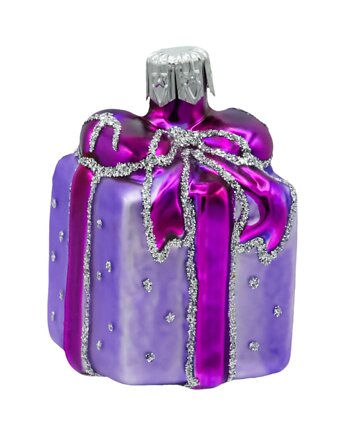 Bombka choinkowa: Prezent z kokardą: fioletowy, Syn Bombkarza