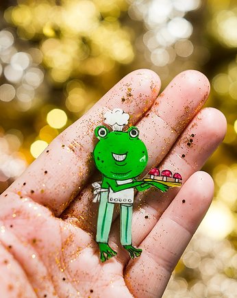 Broszka Żabson Witold z muchomorkowymi babeczkami, Pintura